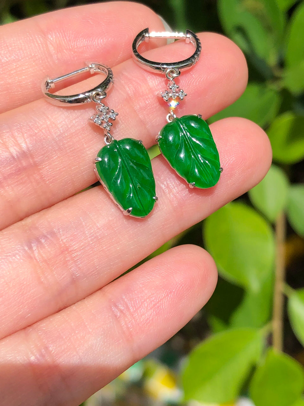 Green Jade Leaves Earrings