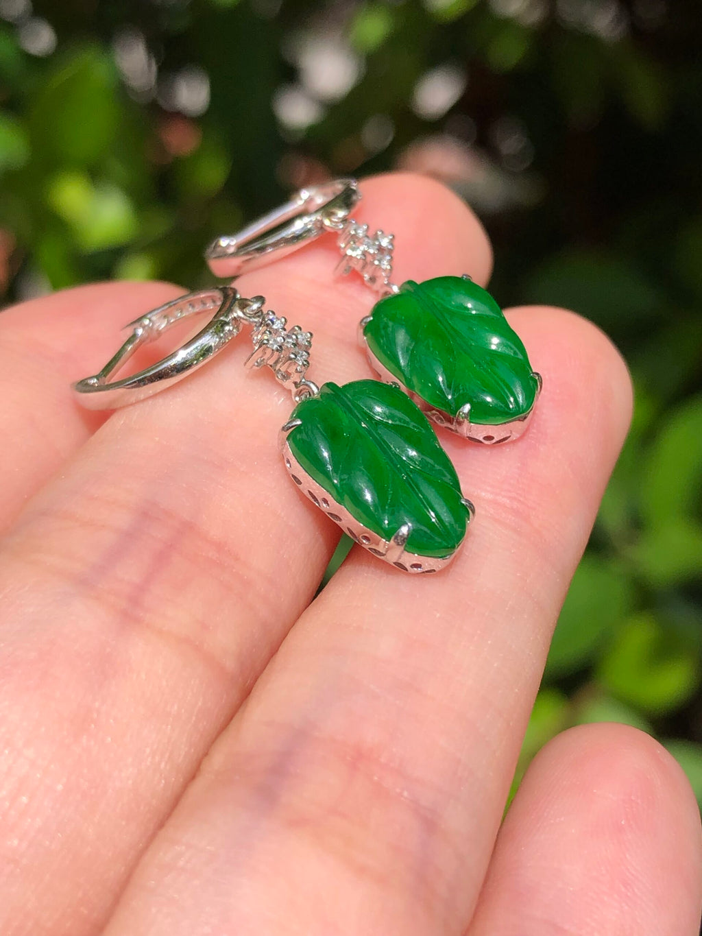 Green Jade Leaves Earrings