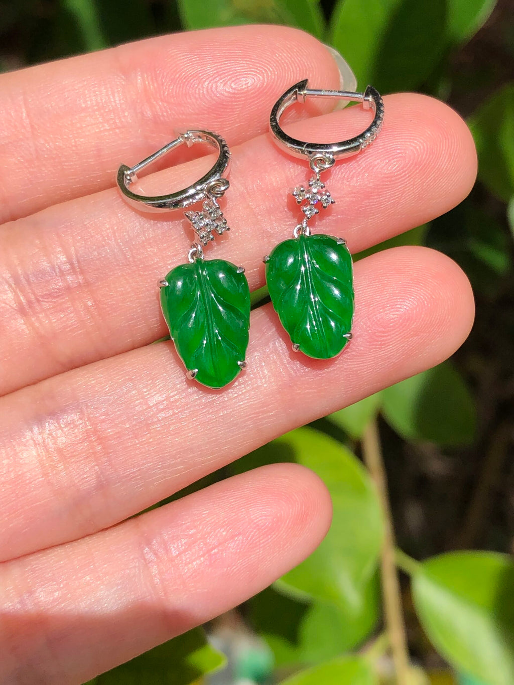Green Jade Leaves Earrings