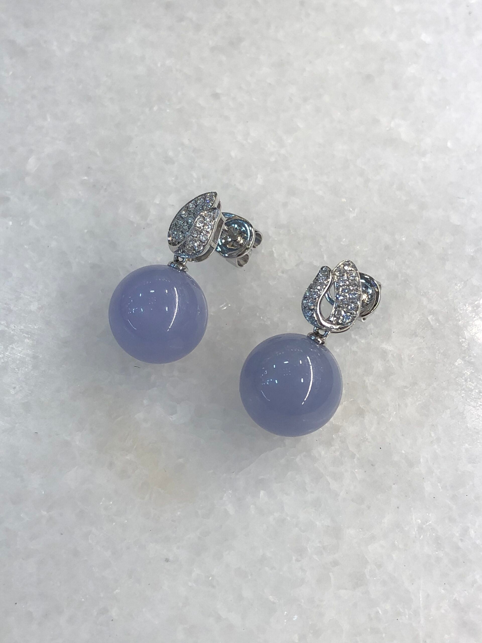 Lavender Jadeite Diamond Drop Earrings