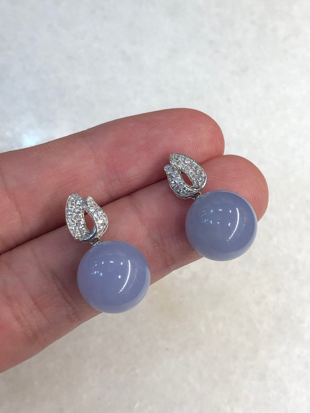 Lavender Jadeite Diamond Drop Earrings