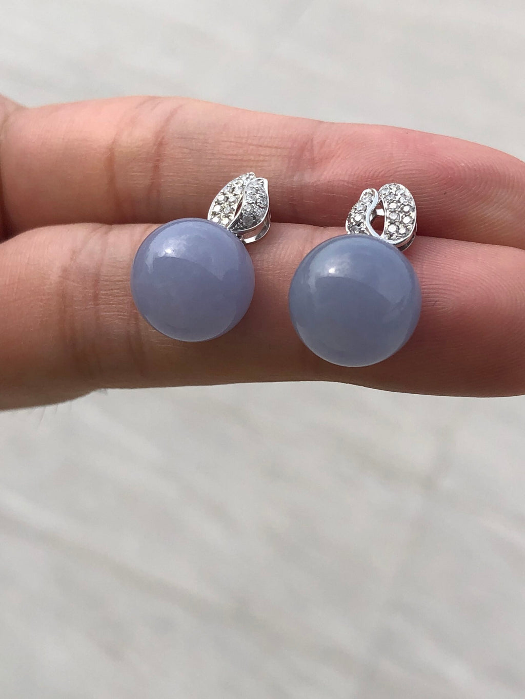 Lavender Jadeite Diamond Drop Earrings