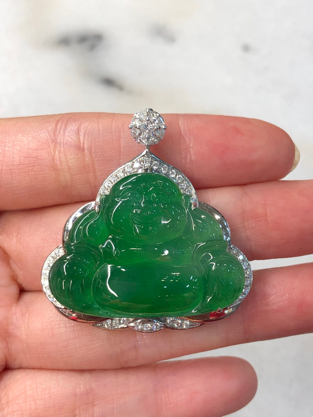 Icy Green Buddha Jadeite Pendant