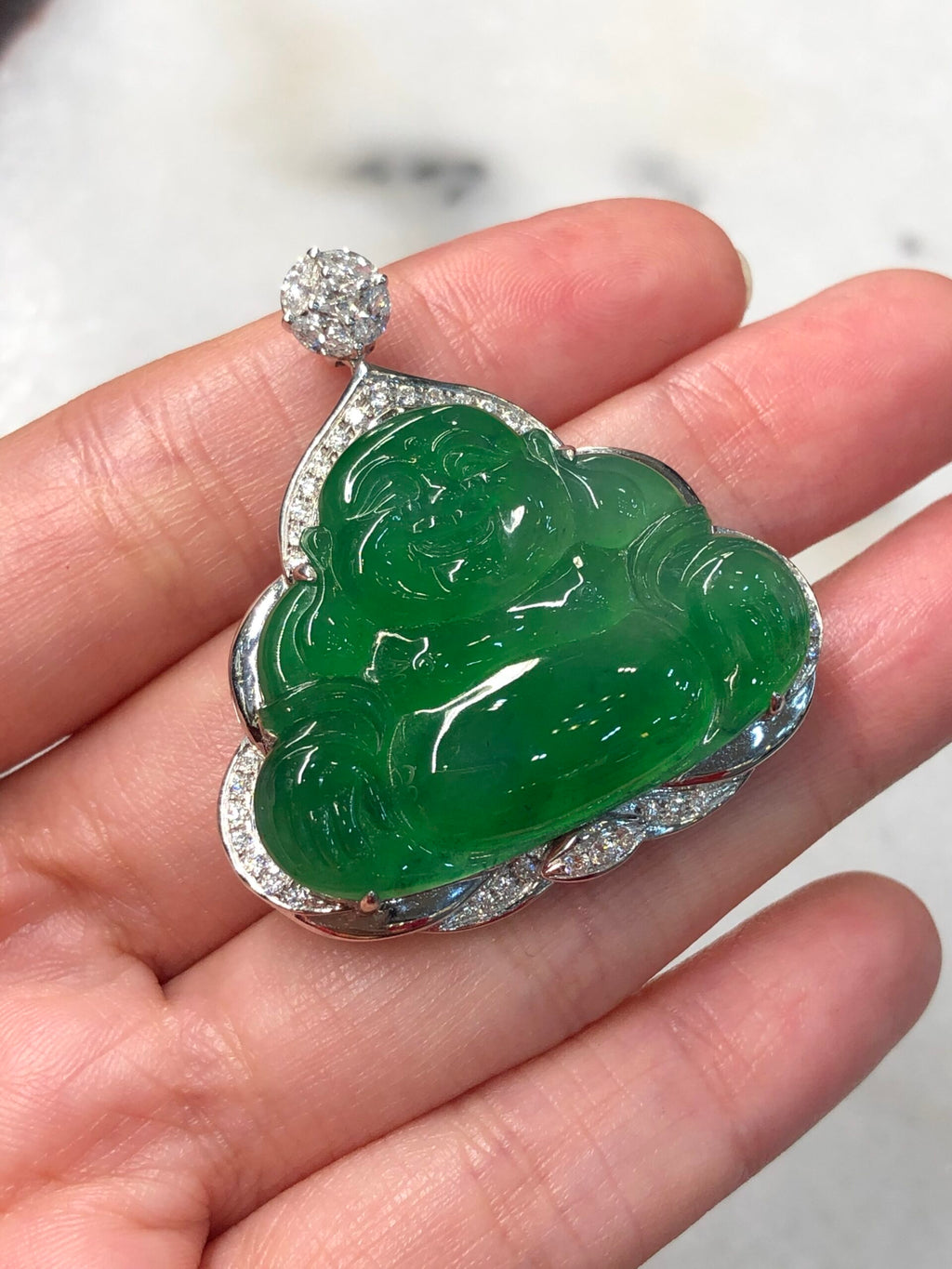 Icy Green Buddha Jadeite Pendant