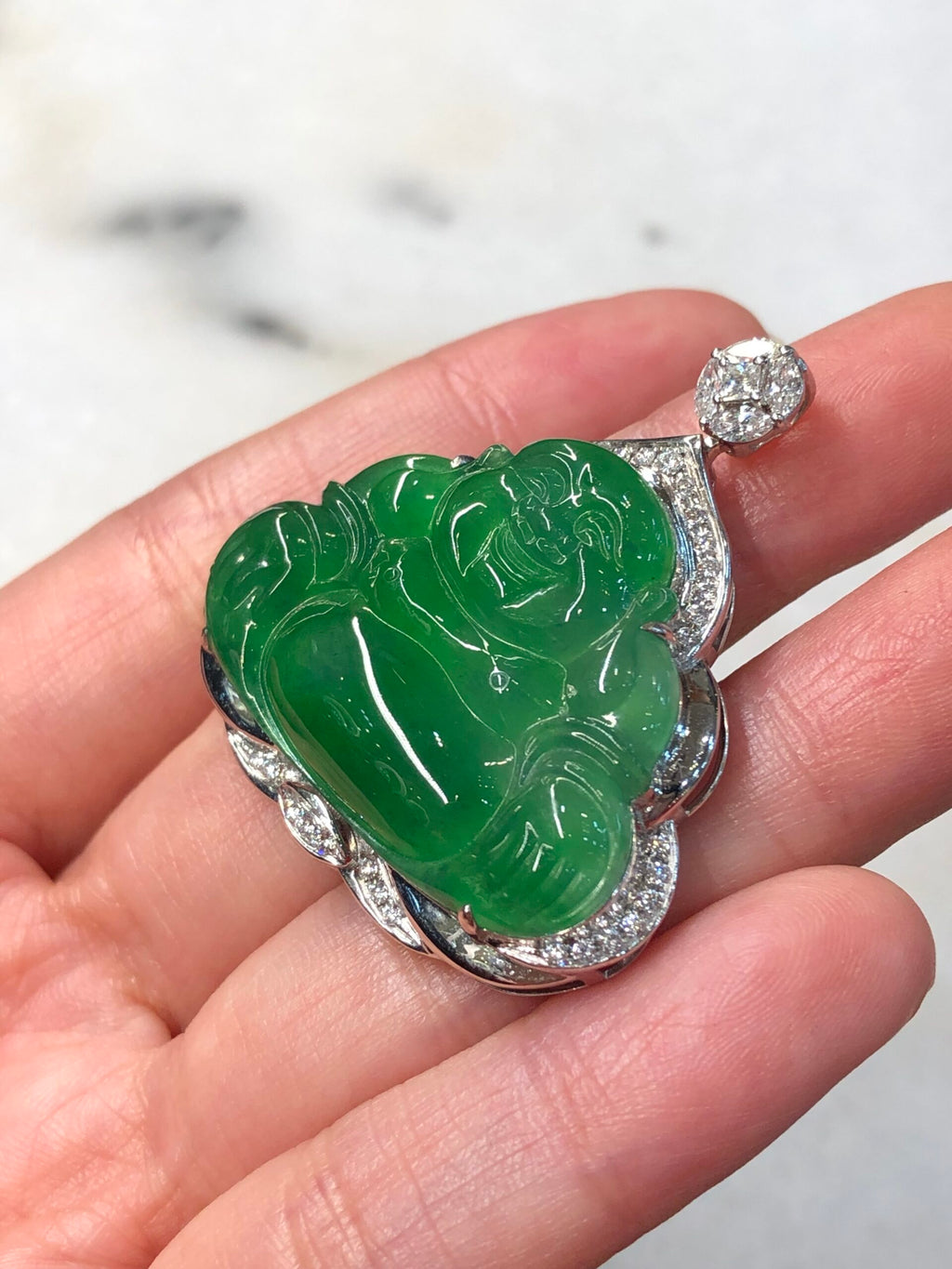 Icy Green Buddha Jadeite Pendant