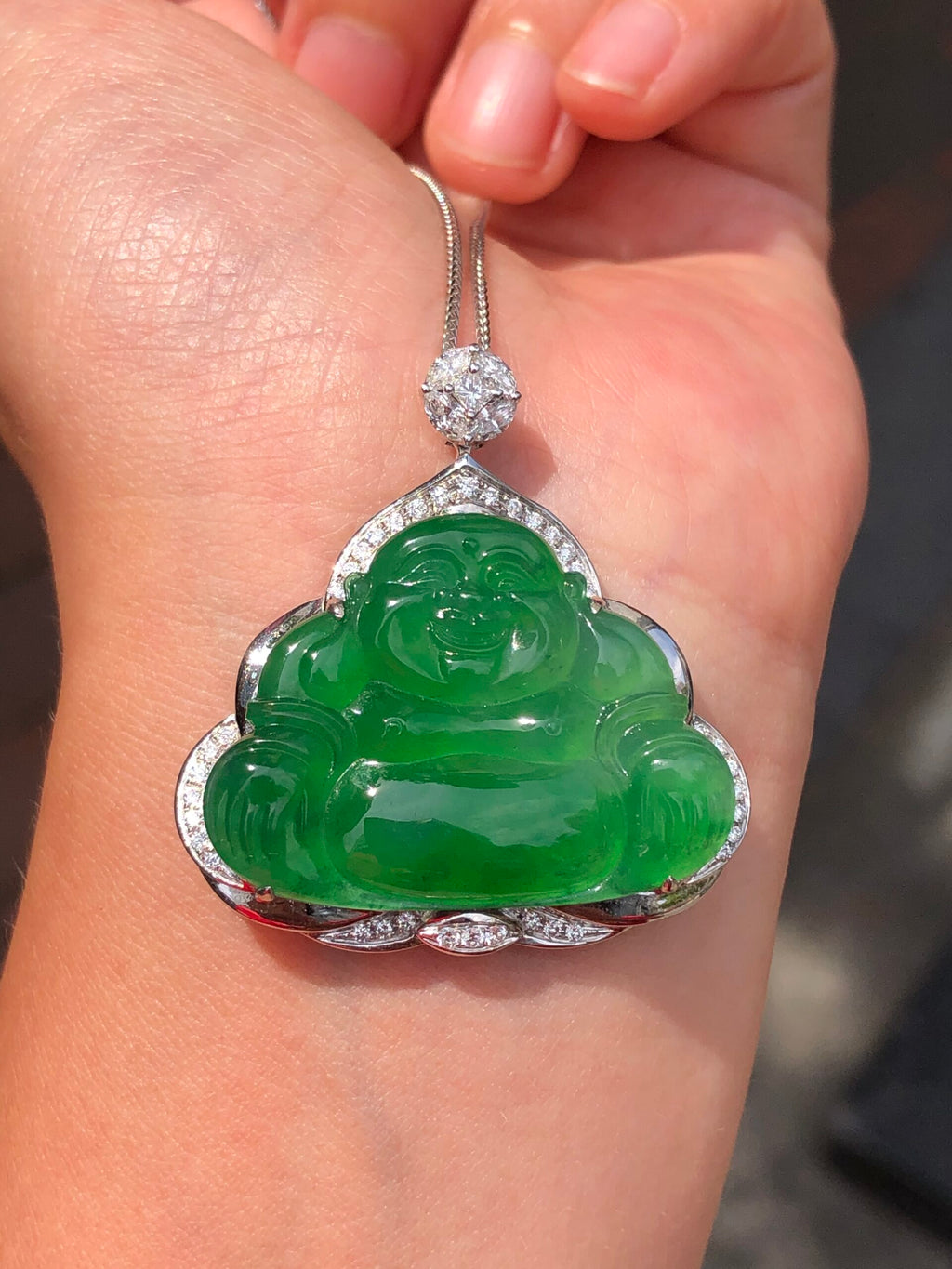 Icy Green Buddha Jadeite Pendant