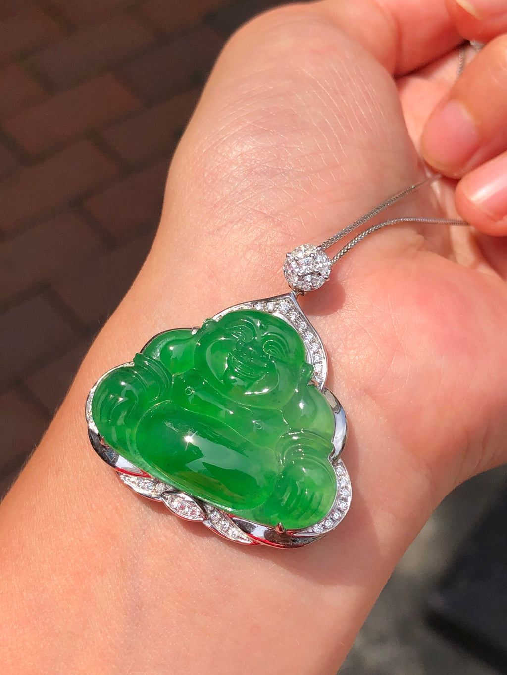 Icy Green Buddha Jadeite Pendant
