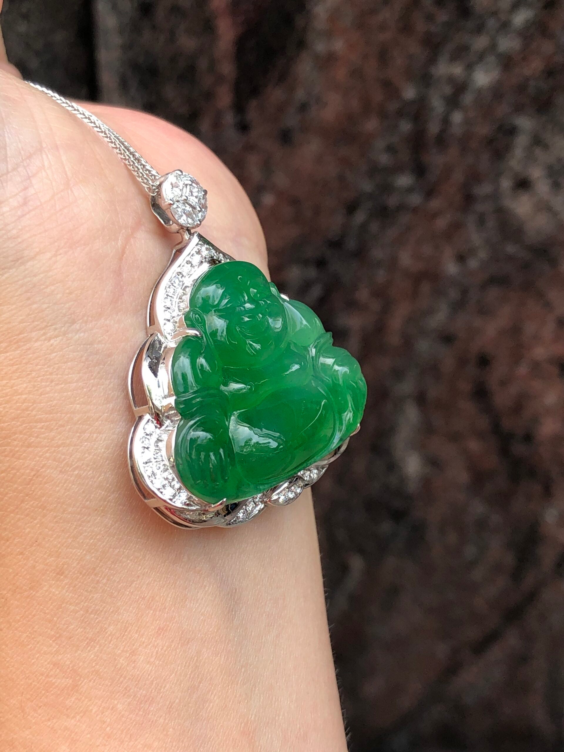 Icy Green Buddha Jadeite Pendant