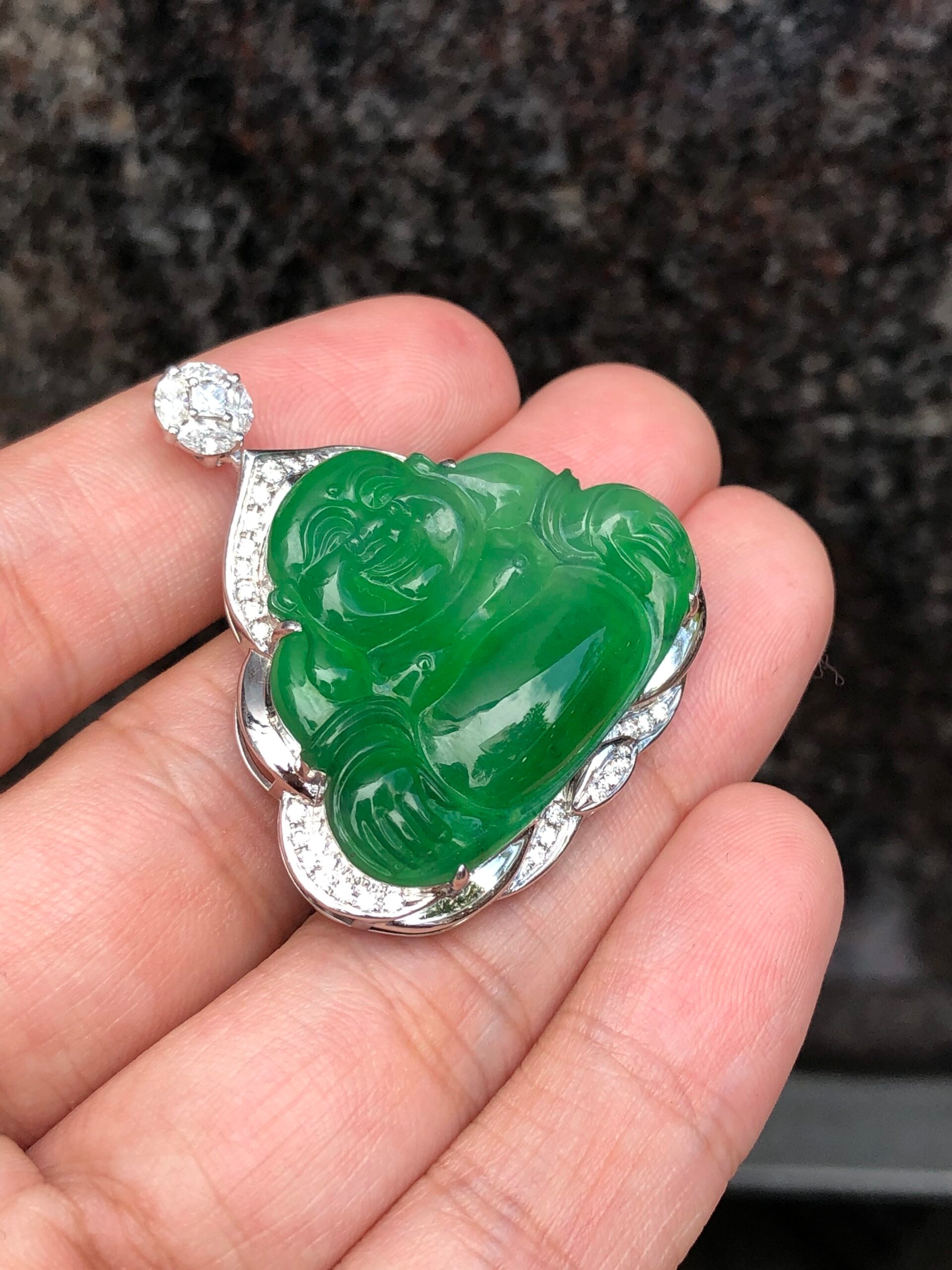 Icy Green Buddha Jadeite Pendant