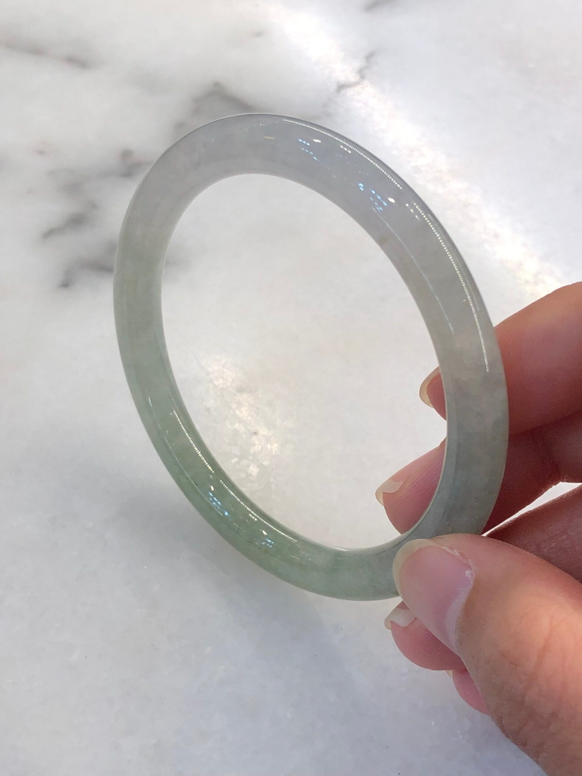 Icy White with Green Jade Bangle