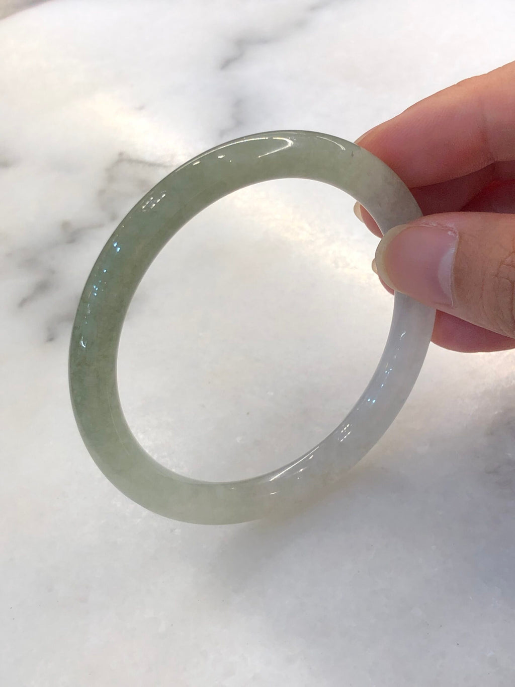 Icy White with Green Jade Bangle