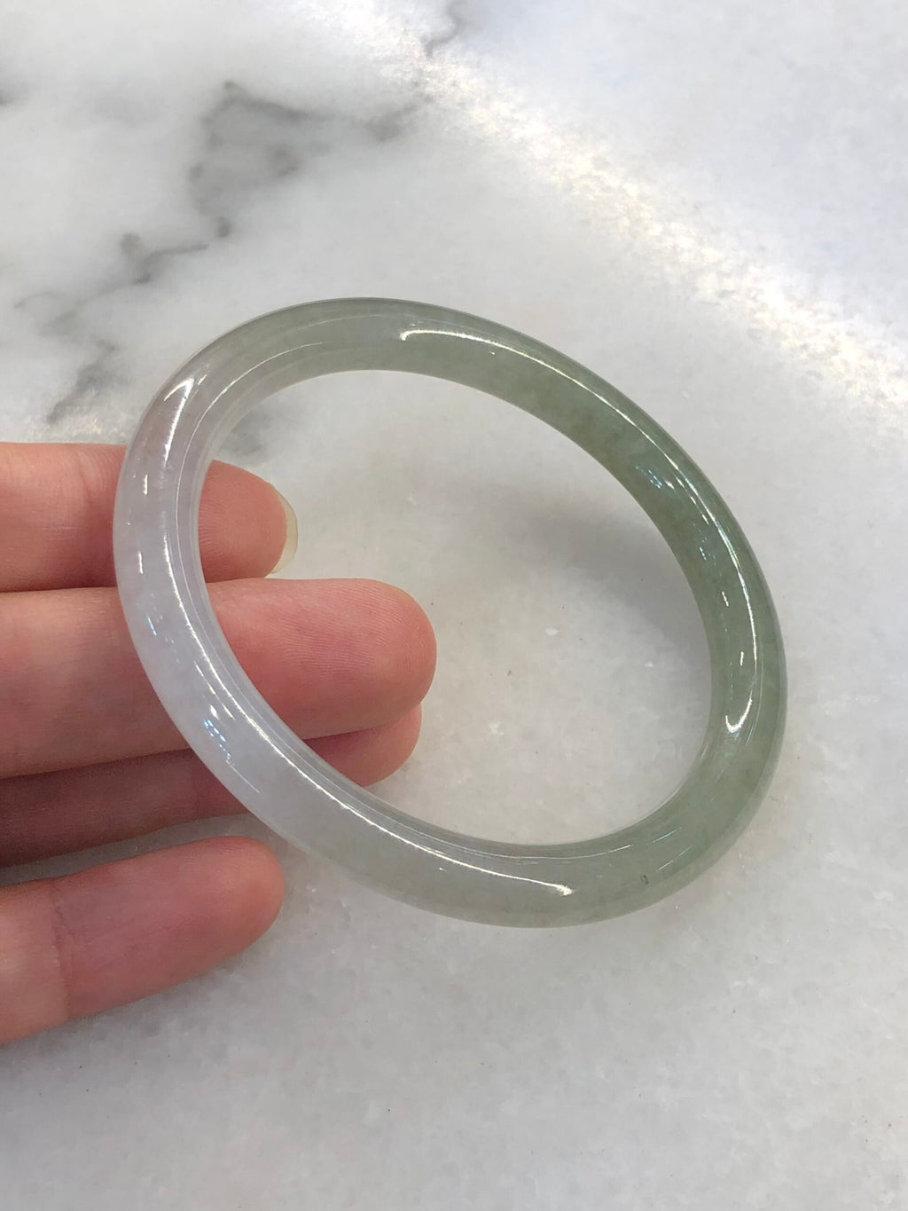 Icy White with Green Jade Bangle