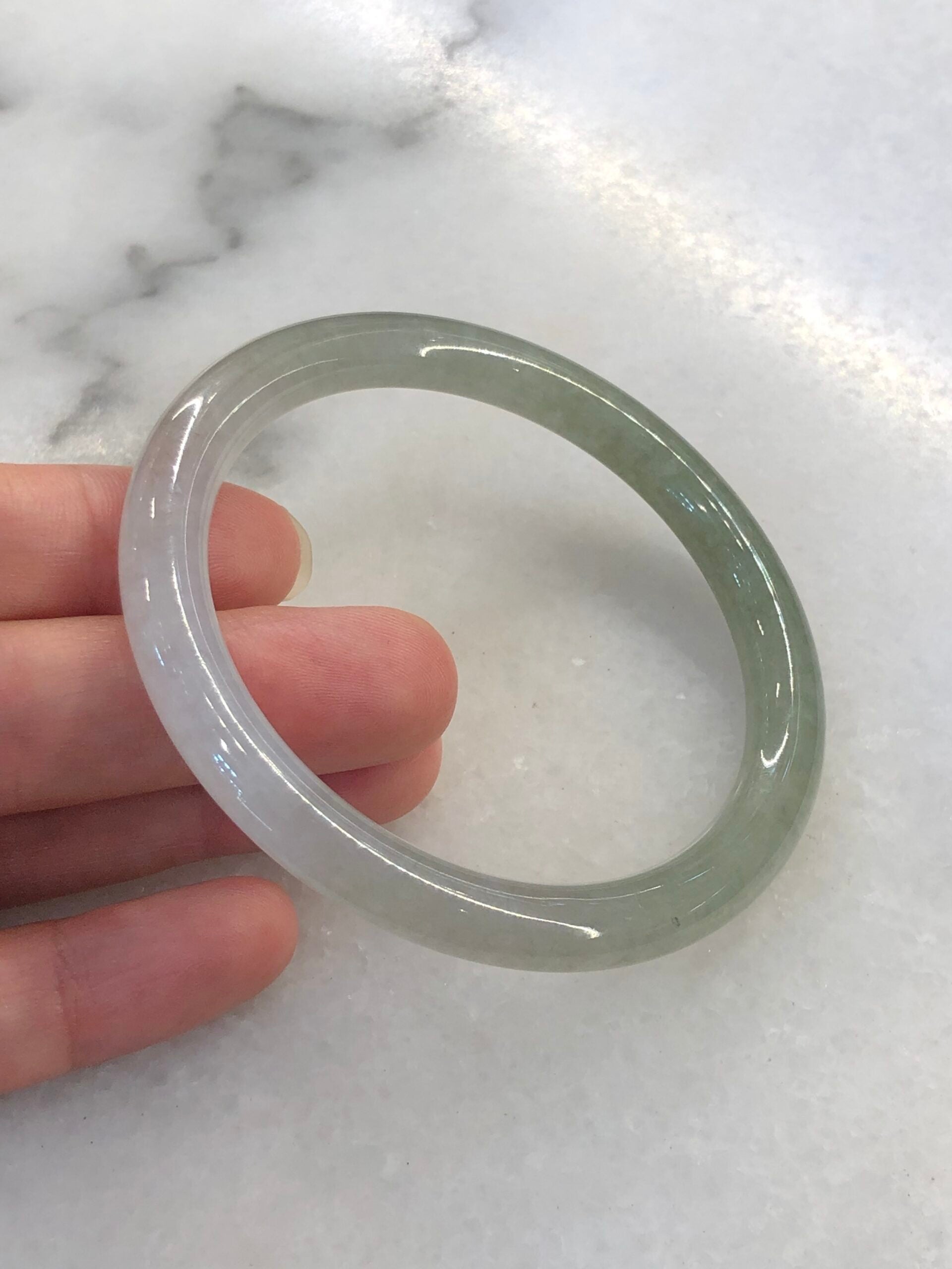 Icy White with Green Jade Bangle