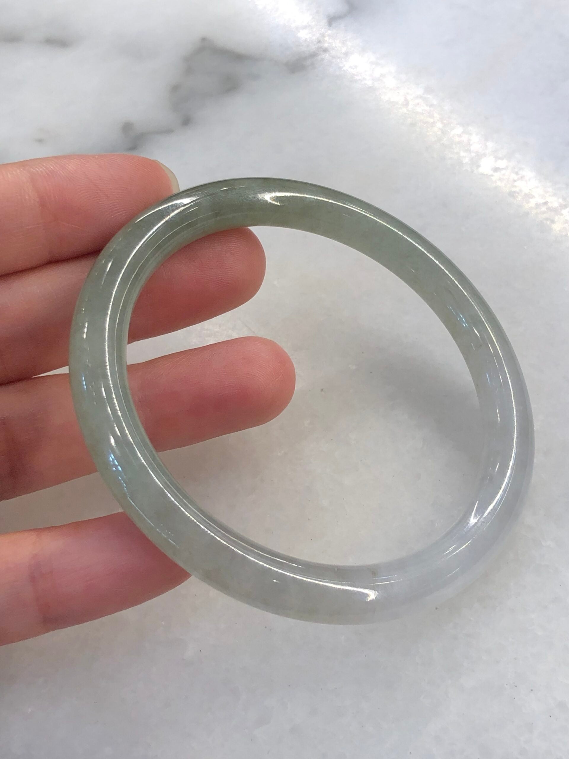Icy White with Green Jade Bangle