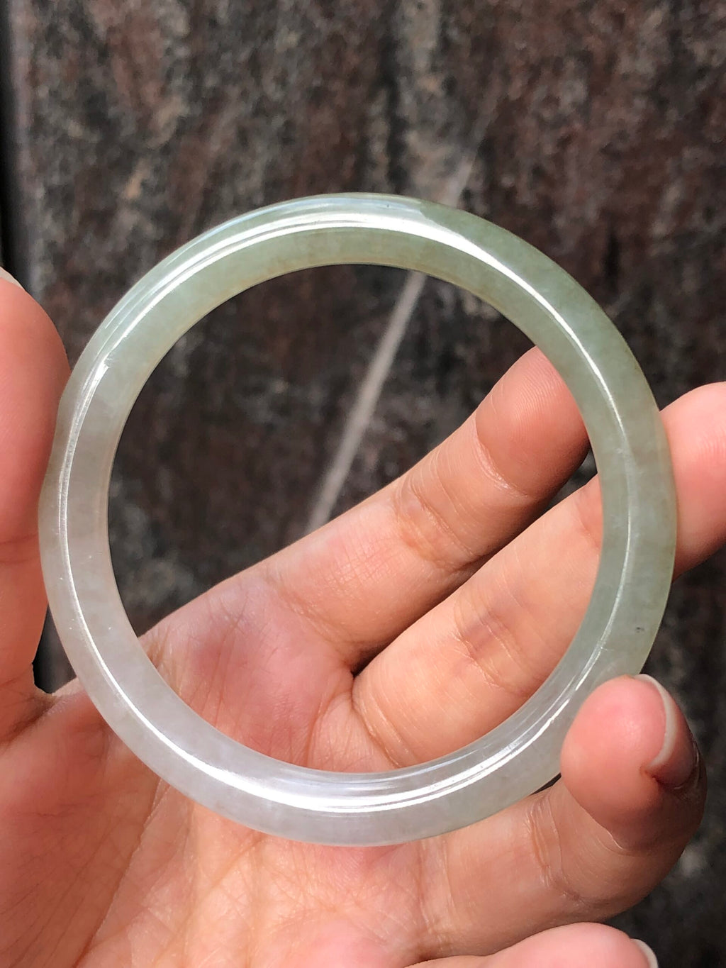 Icy White with Green Jade Bangle
