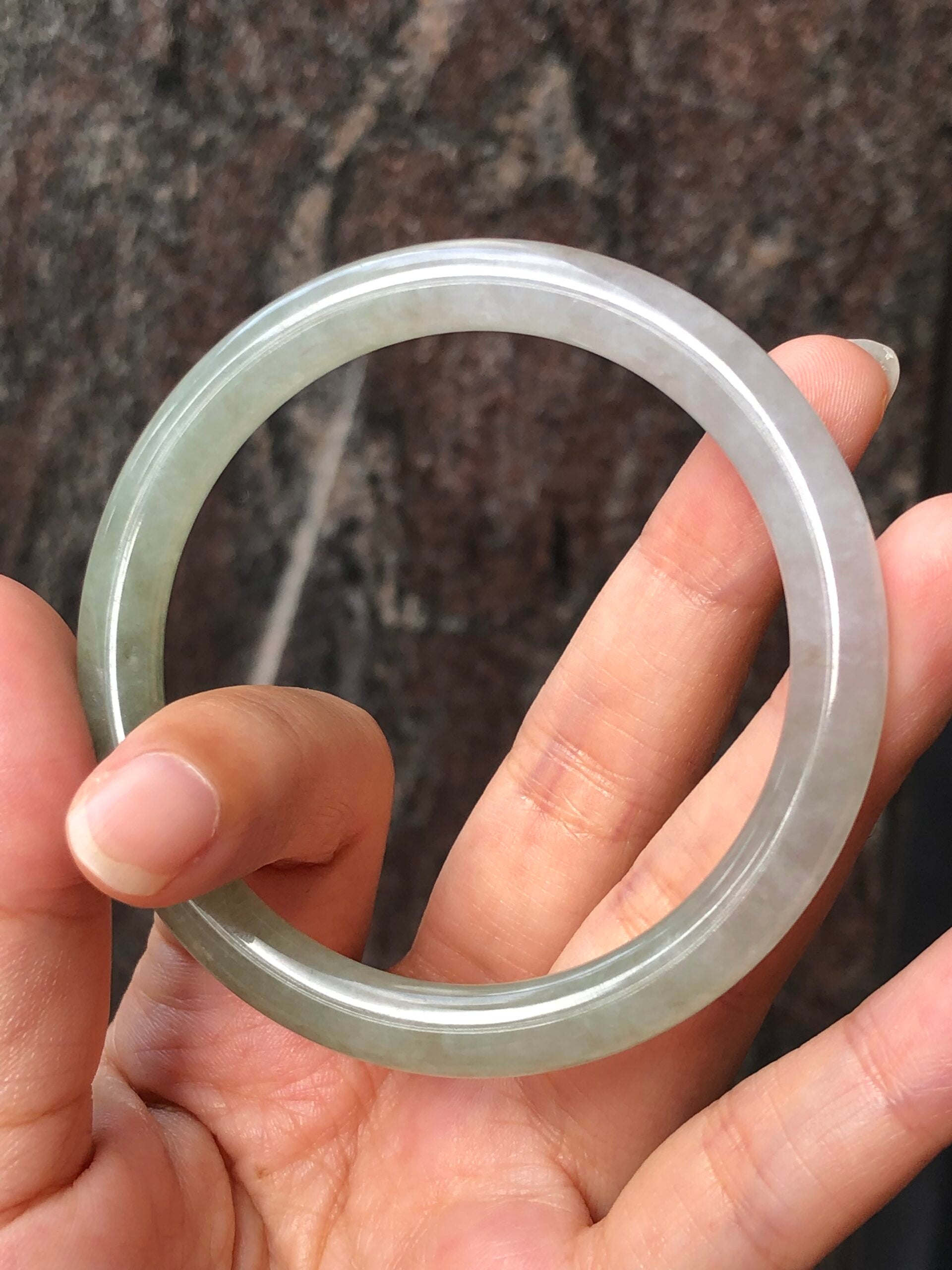 Icy White with Green Jade Bangle
