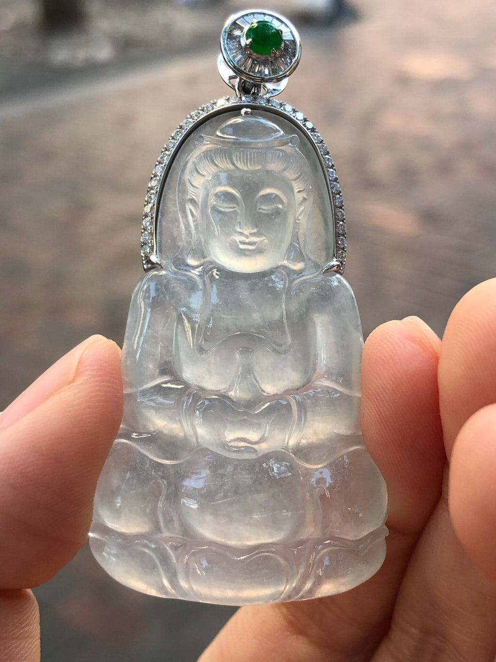 Icy Jade Guan Yin Pendant
