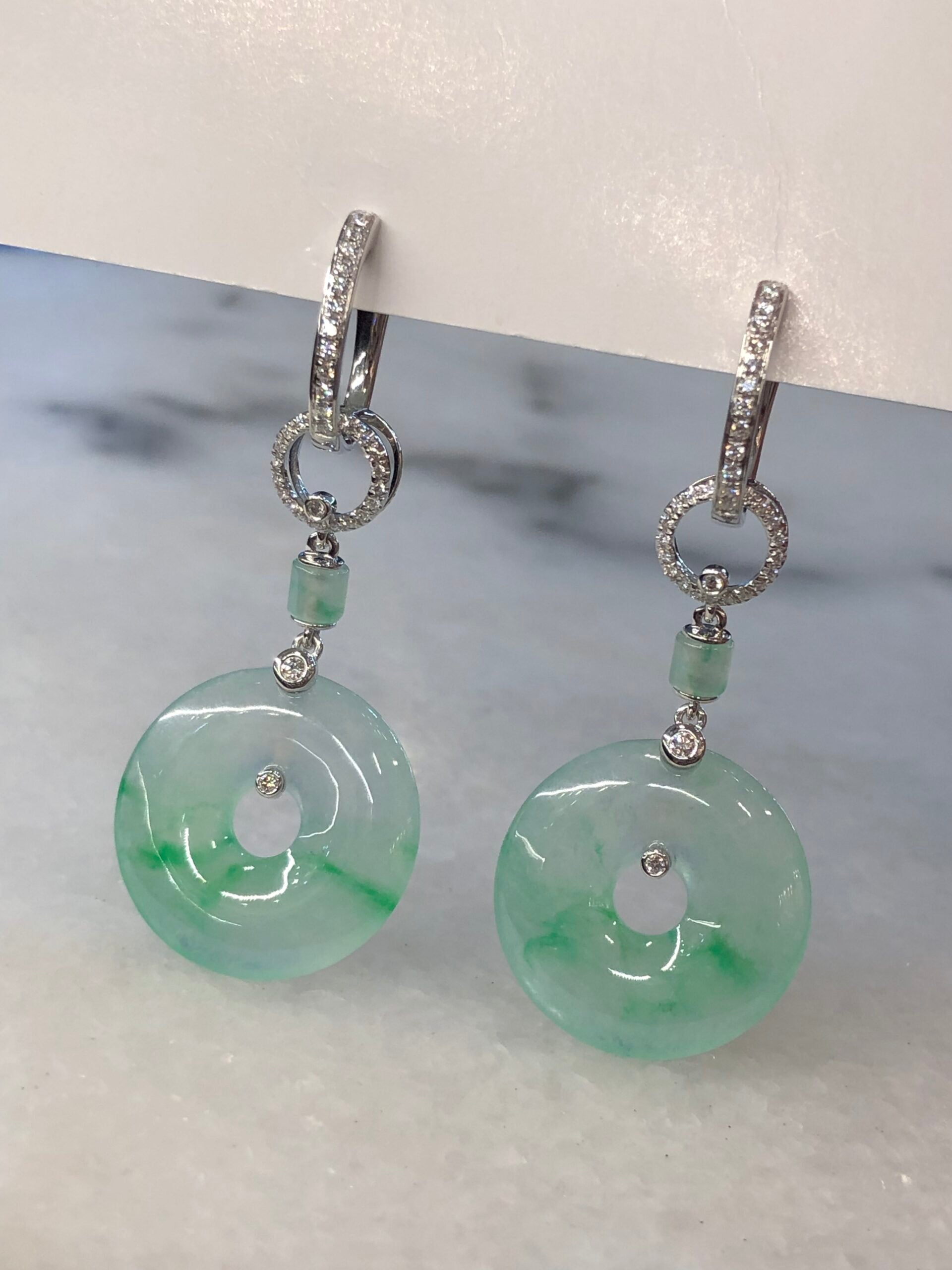 Icy Green Jade Safety Coin Earrings