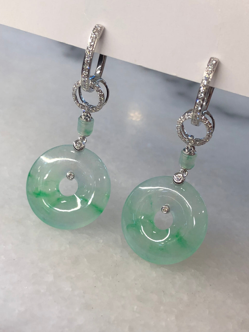 Icy Green Jade Safety Coin Earrings