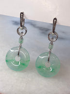 Icy Green Jade Safety Coin Earrings