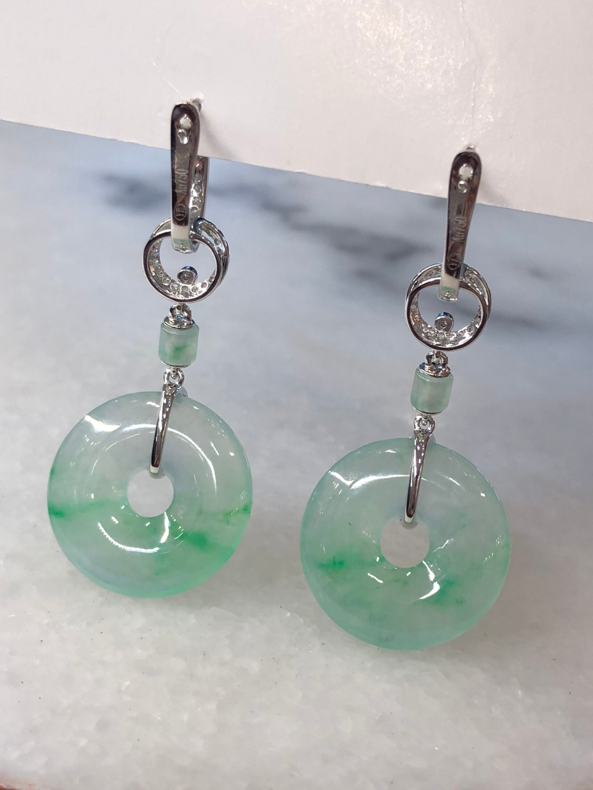 Icy Green Jade Safety Coin Earrings