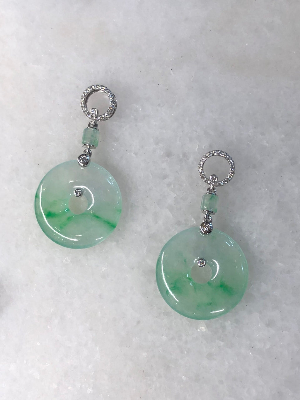 Icy Green Jade Safety Coin Earrings