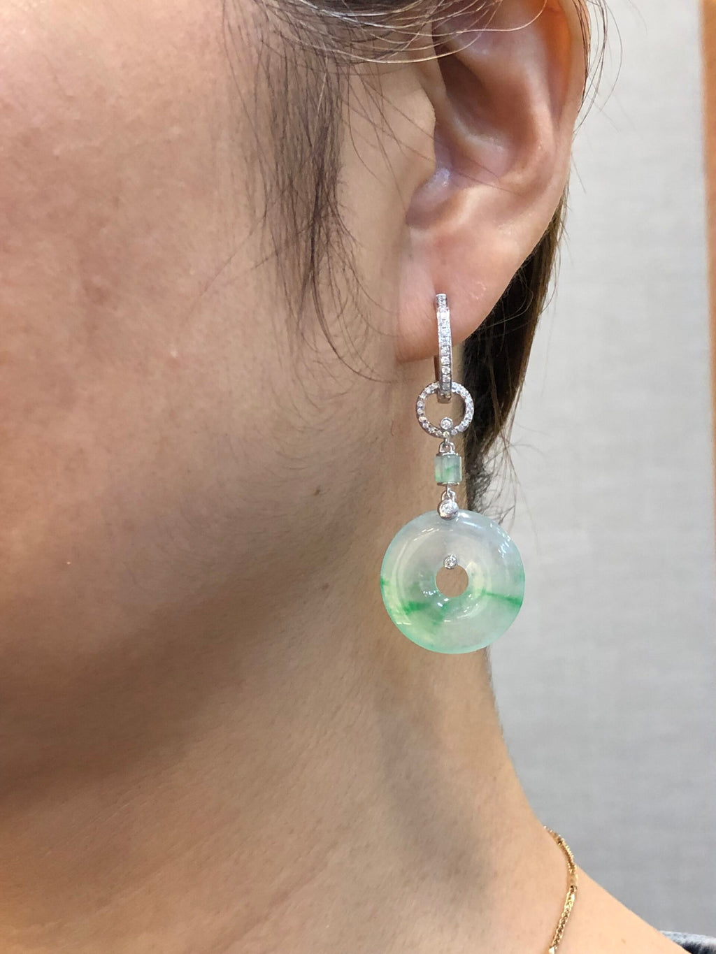 Icy Green Jade Safety Coin Earrings