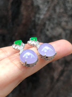 Icy Lavender Cabochons With Green Jade Earrings
