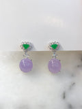 Icy Lavender Cabochons With Green Jade Earrings