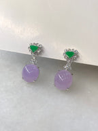 Icy Lavender Cabochons With Green Jade Earrings