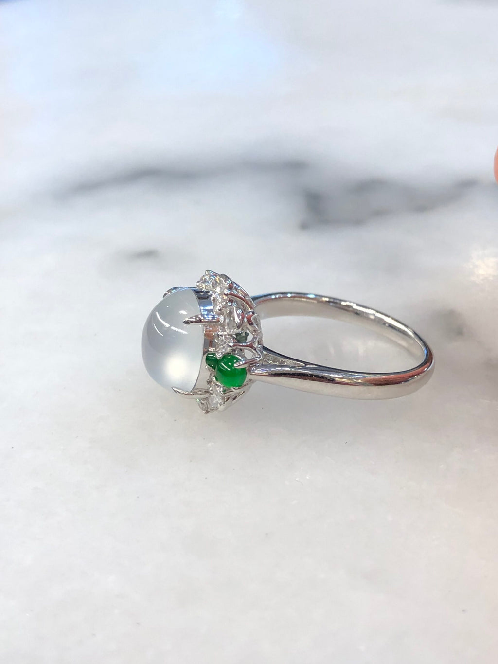 Icy Jade Cabochon Ring (Glassy Variety)
