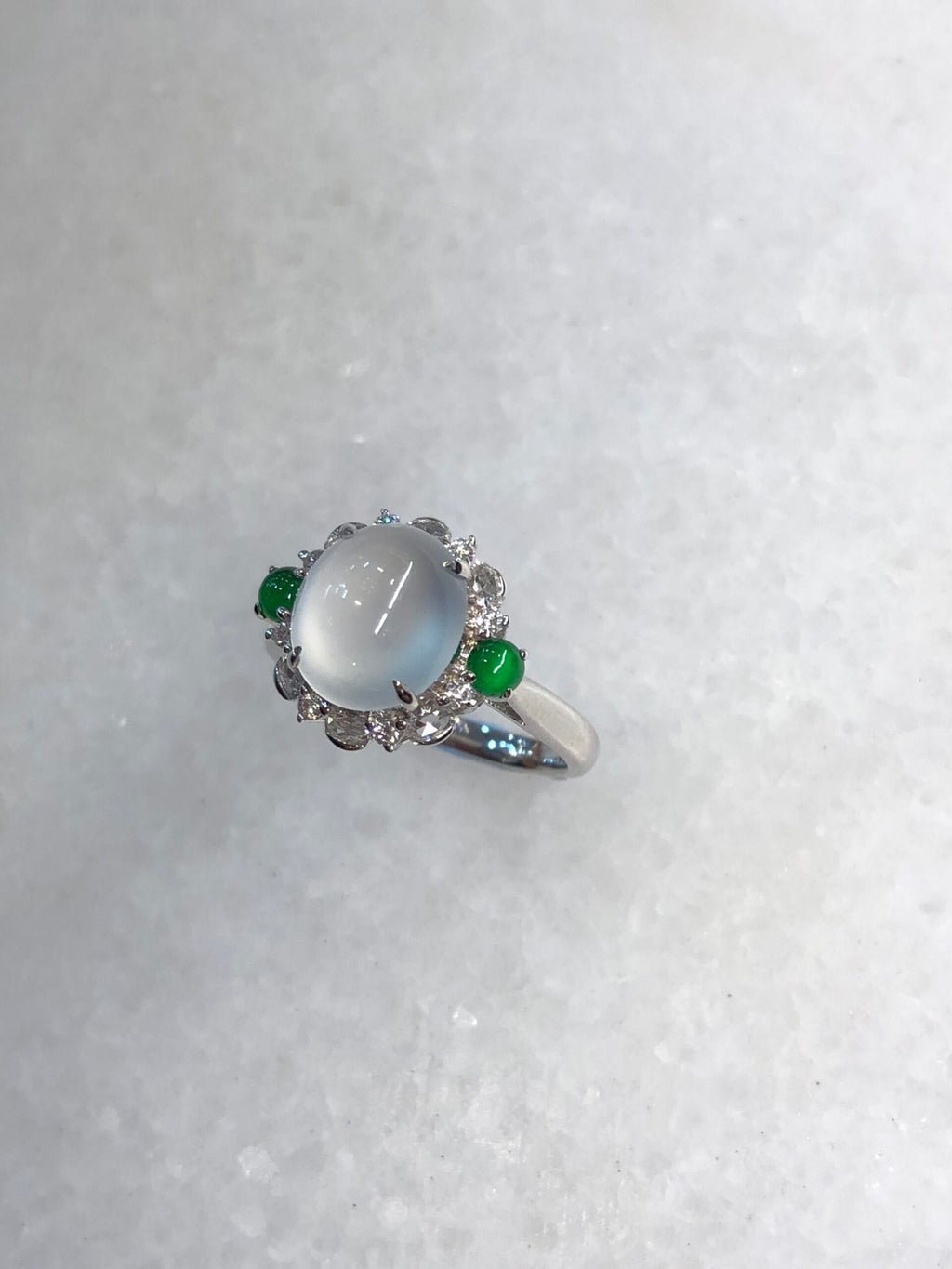 Icy Jade Cabochon Ring (Glassy Variety)