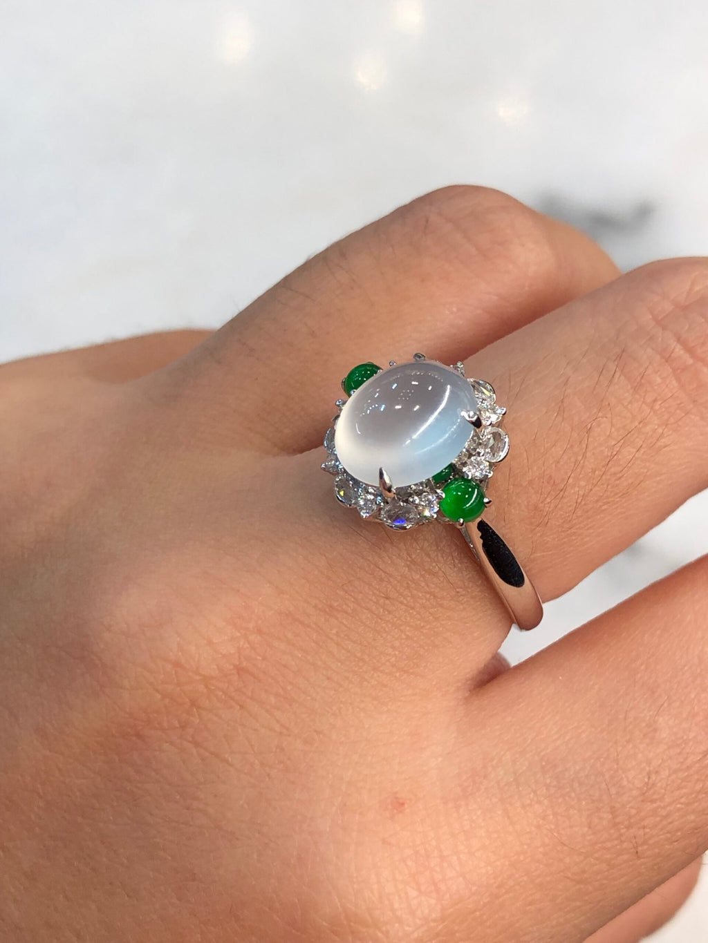 Icy Jade Cabochon Ring (Glassy Variety)