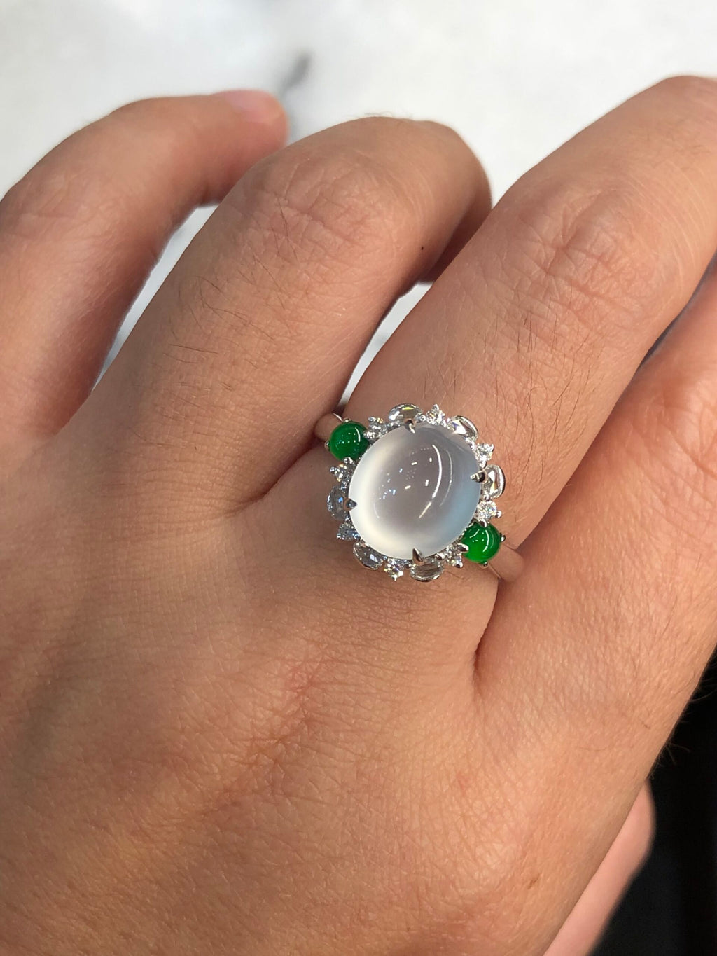 Icy Jade Cabochon Ring (Glassy Variety)