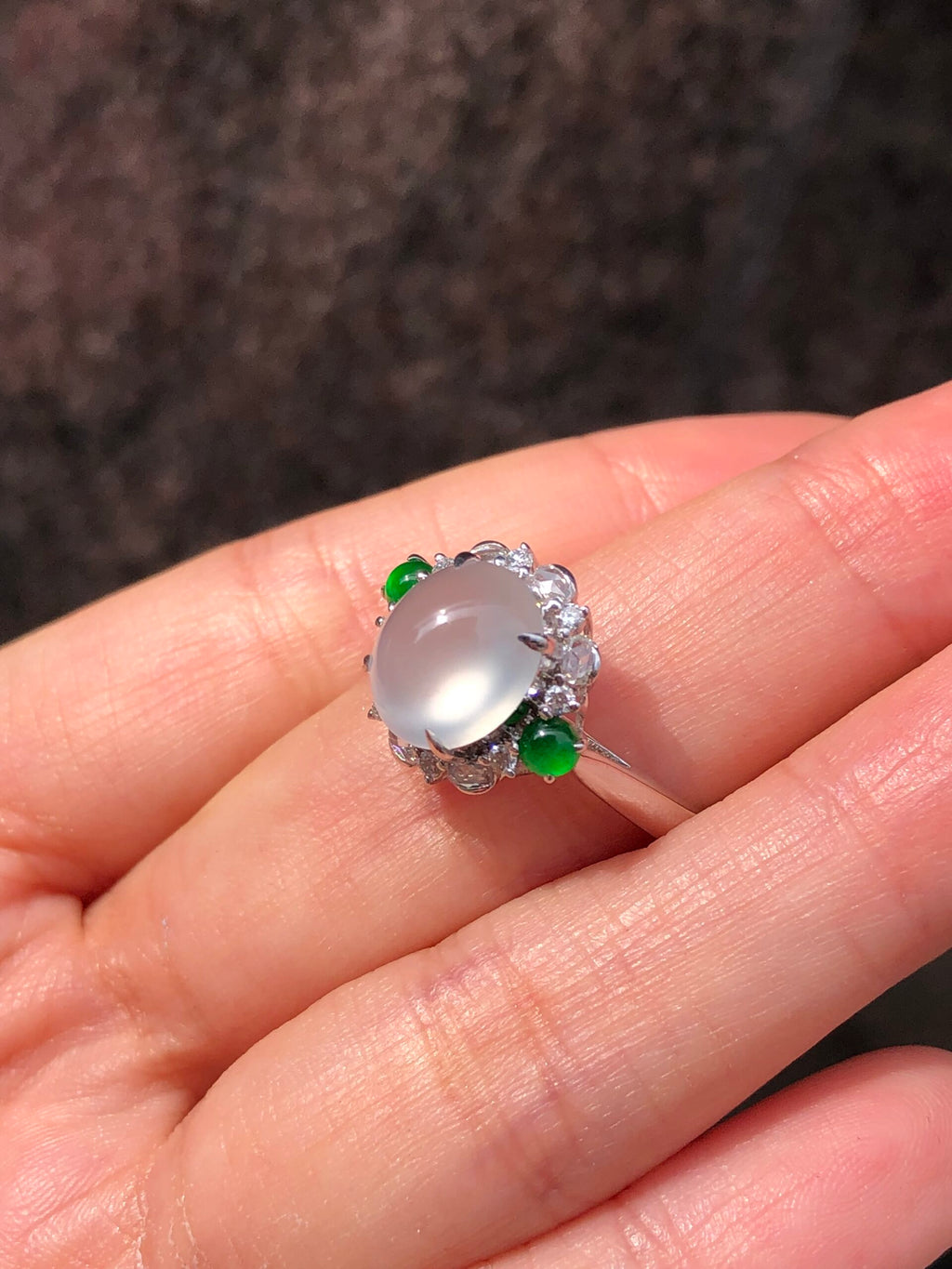 Icy Jade Cabochon Ring (Glassy Variety)