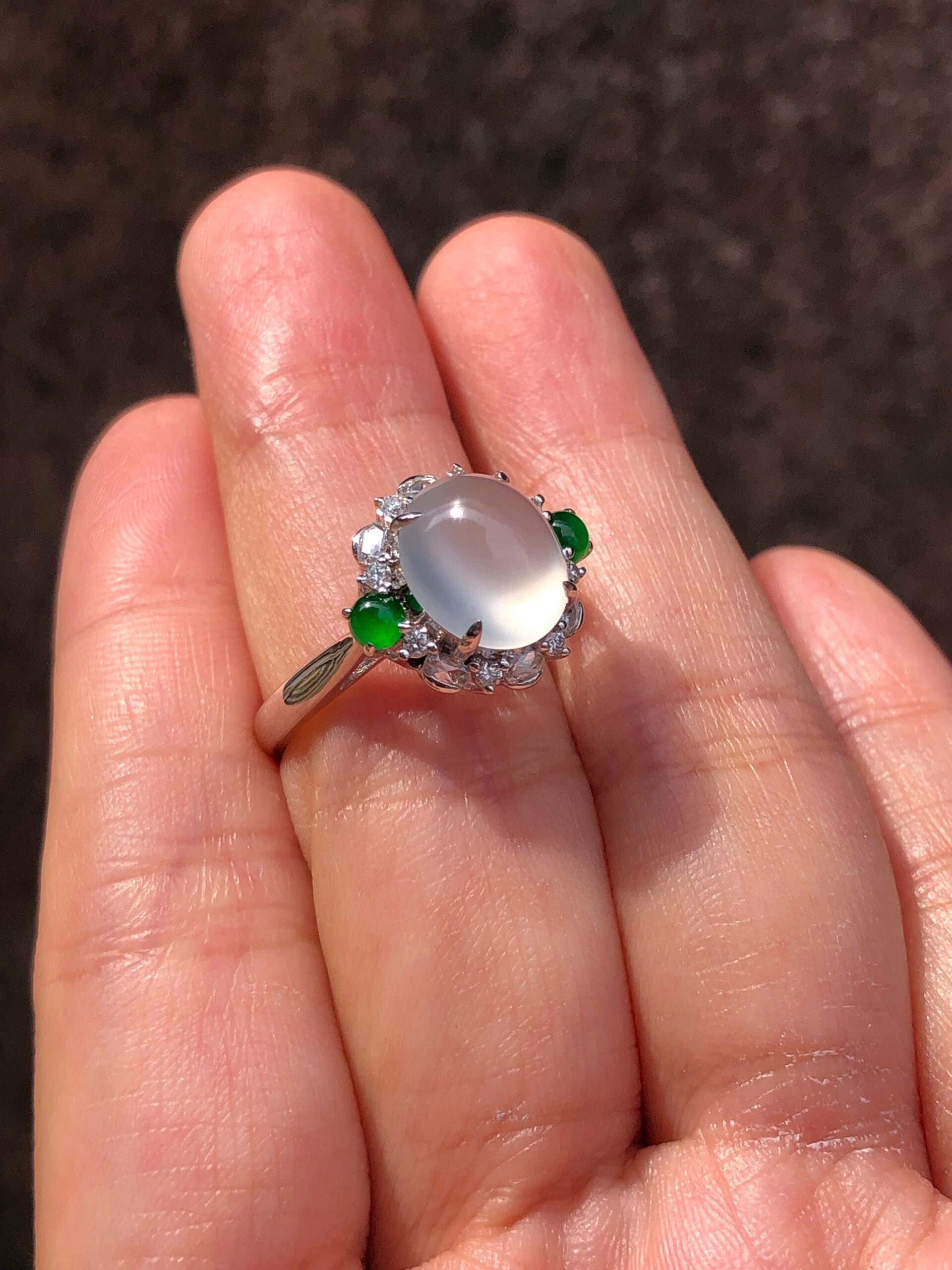 Icy Jade Cabochon Ring (Glassy Variety)