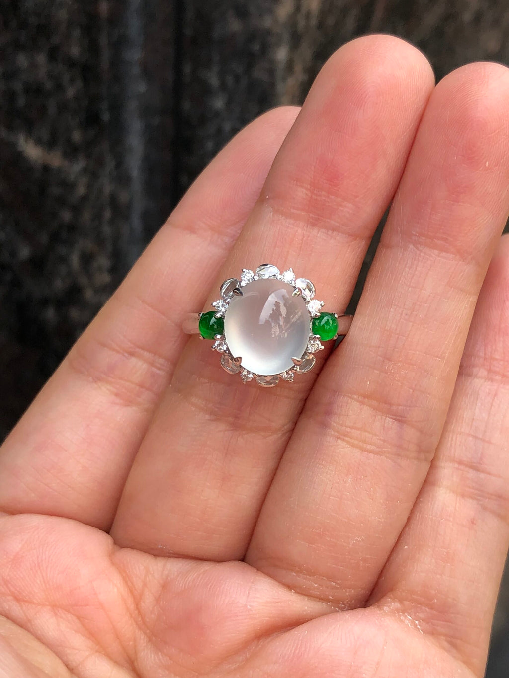Icy Jade Cabochon Ring (Glassy Variety)