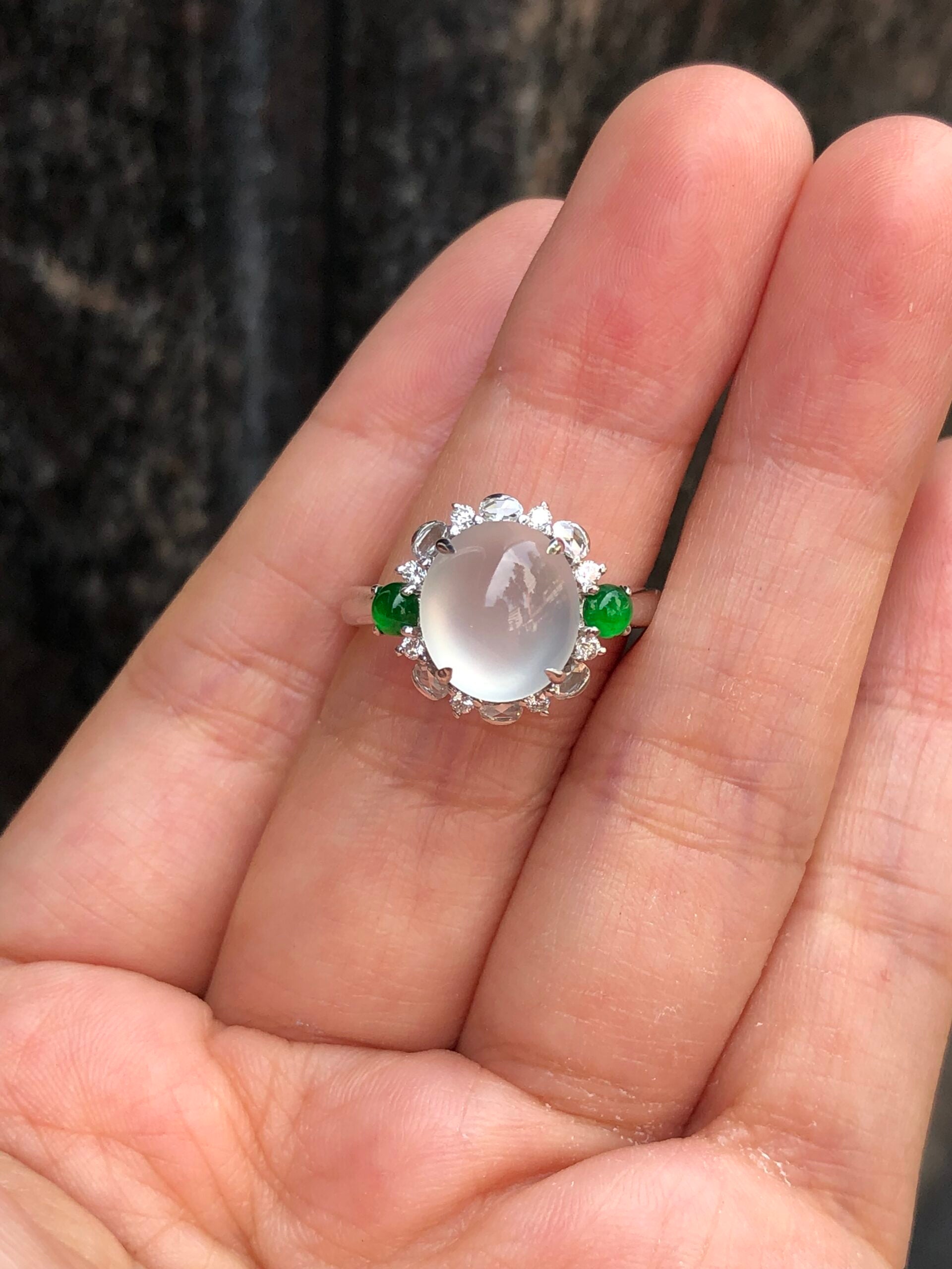 Icy Jade Cabochon Ring (Glassy Variety)