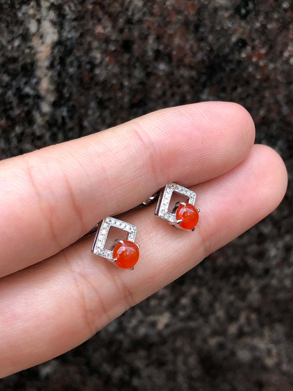 Icy Red Cabochon Jadeite Earrings