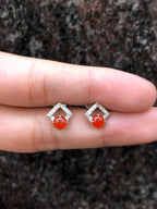 Icy Red Cabochon Jadeite Earrings