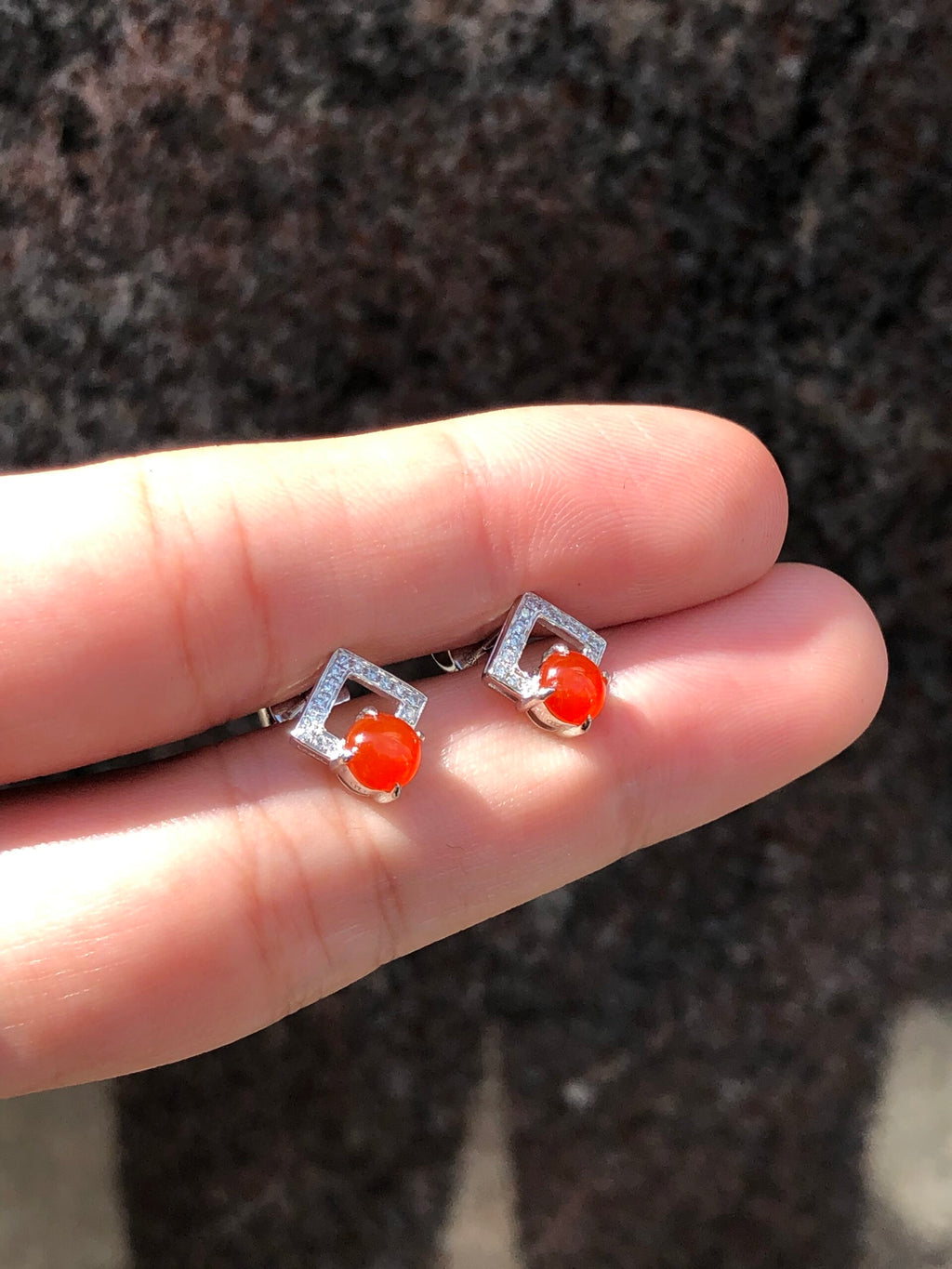 Icy Red Cabochon Jadeite Earrings