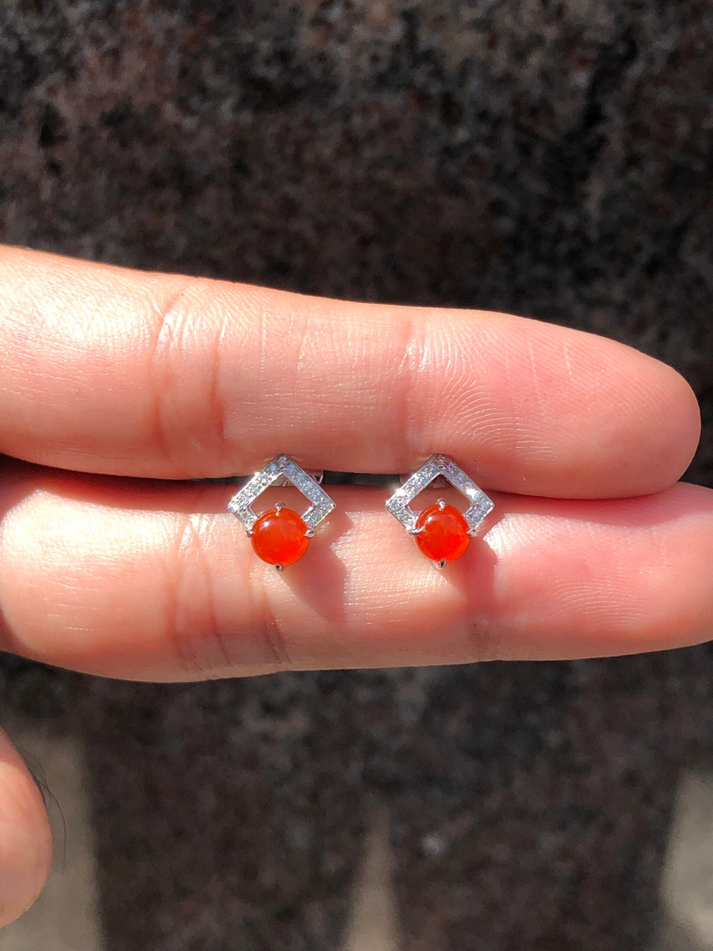Icy Red Cabochon Jadeite Earrings