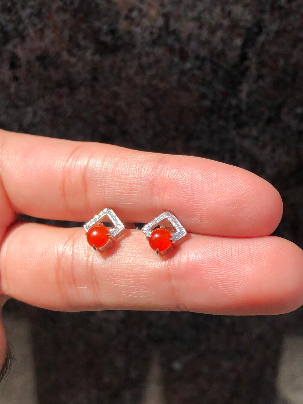 Icy Red Cabochon Jadeite Earrings
