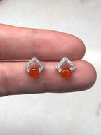 Icy Red Cabochon Jadeite Earrings