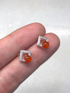 Icy Red Cabochon Jadeite Earrings