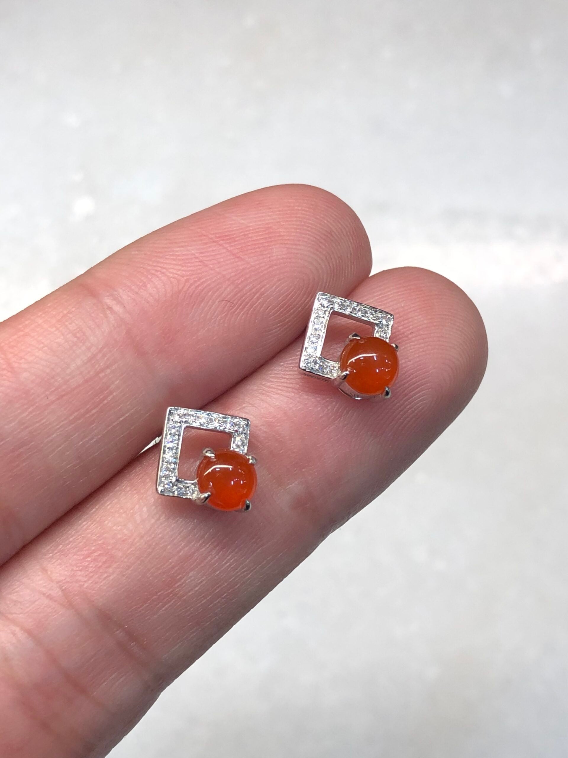 Icy Red Cabochon Jadeite Earrings
