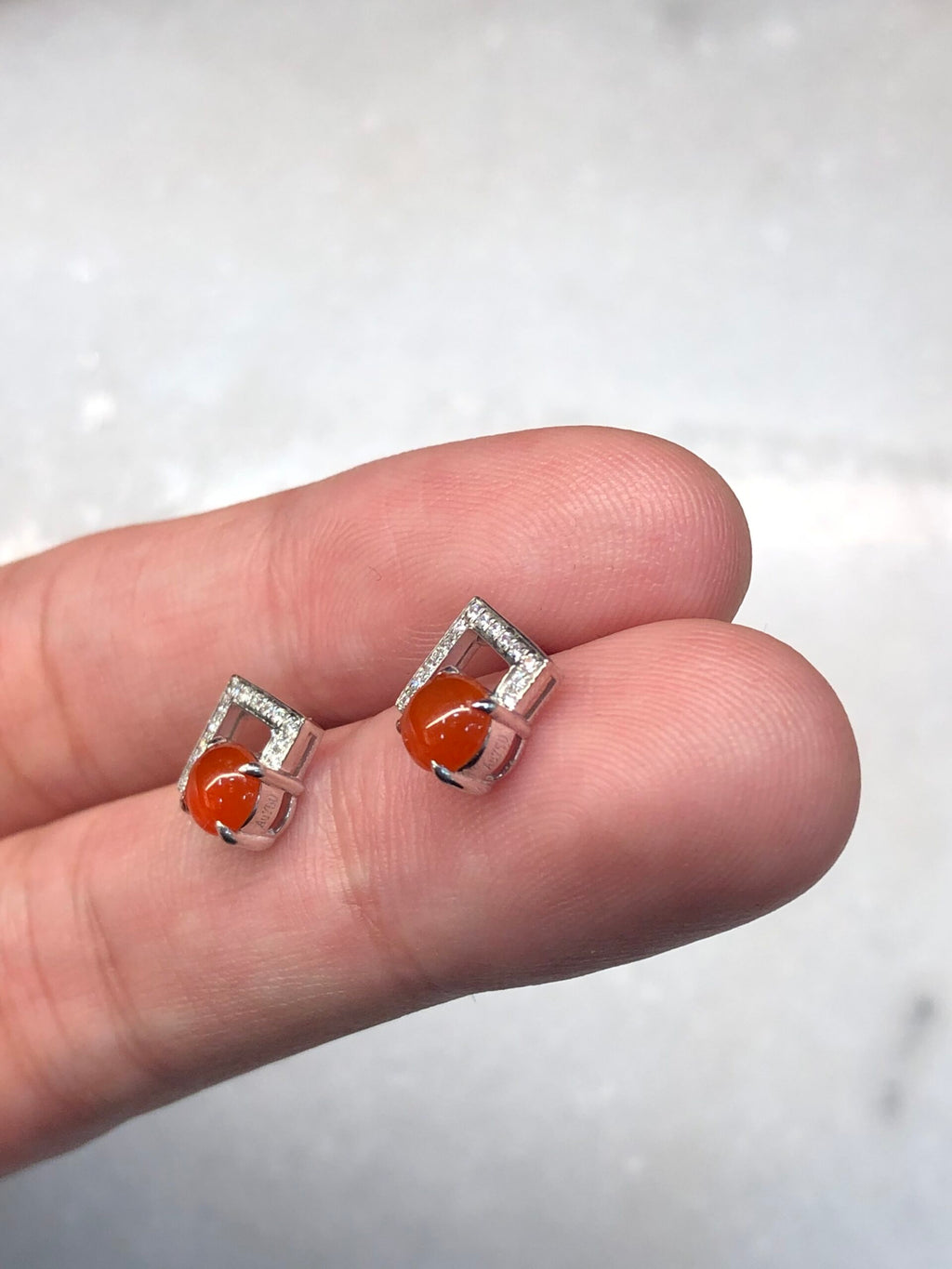 Icy Red Cabochon Jadeite Earrings
