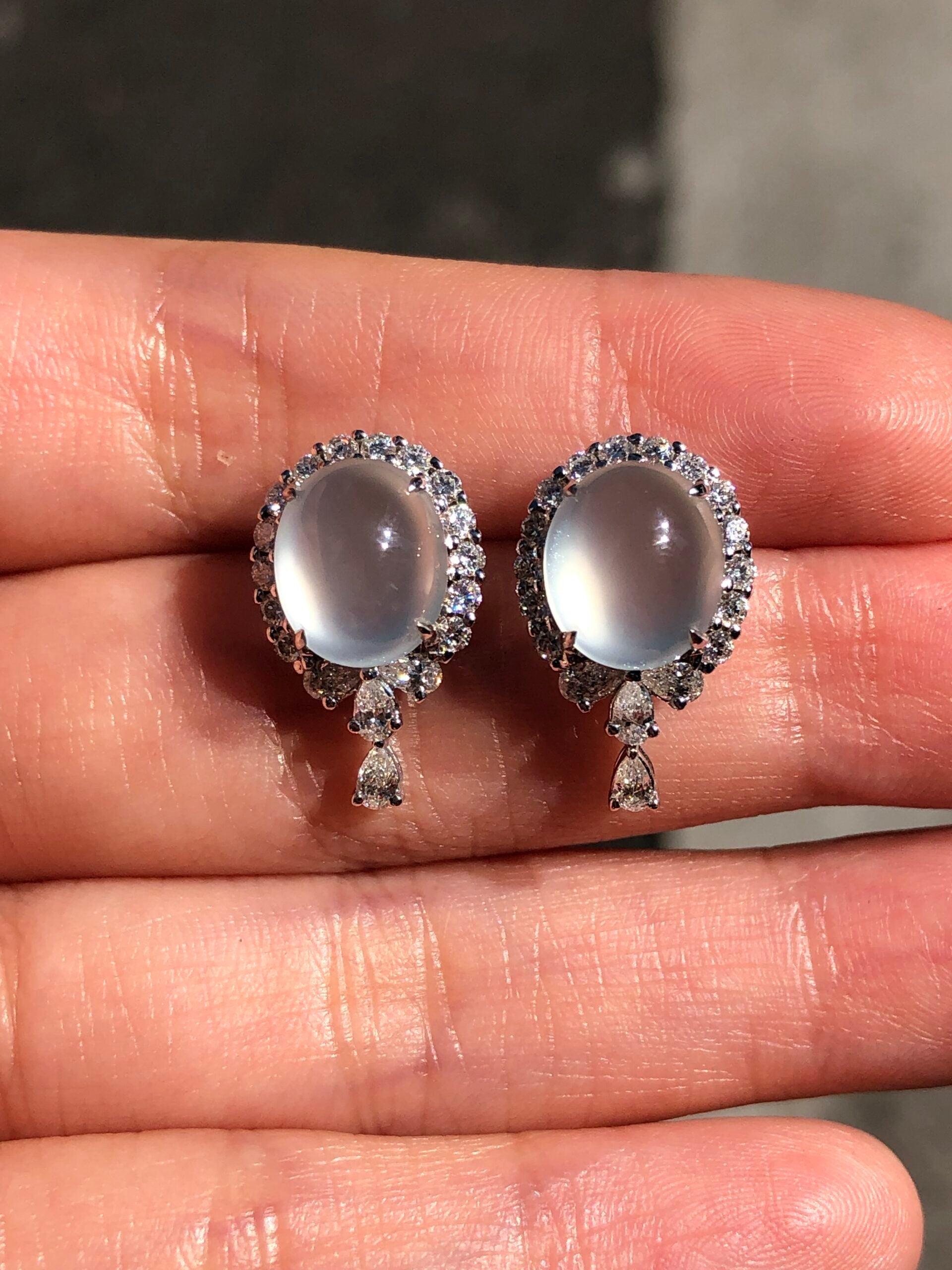 Icy Jade Cabochons Earrings (Glassy Variety)