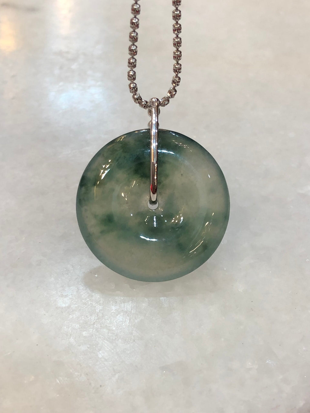 Icy with Bluish Green Floral Jade Safety Coin