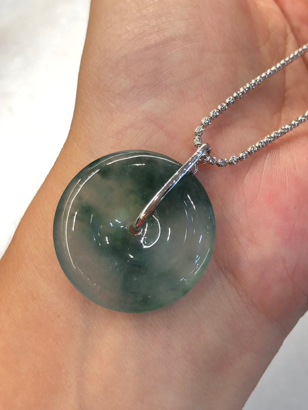 Icy with Bluish Green Floral Jade Safety Coin